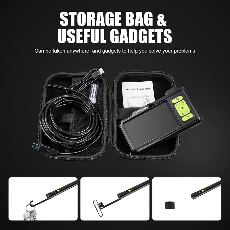 Dual Lens Industrial Endoscope Camera, 1080P Digital Borescope Inspection Camera with Light, 4.3 Inch Digital Video, 7.9mm IP67 Waterproof Scope Camera, 16.5FT Semi-Rigid Cable, 32GB Card