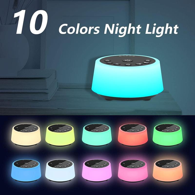 Sound Machines with 10 Colors Night Light 25 Soothing Sounds and Sleep White Noise Machine 32 Volume Levels 5 Timers Adjustable Brightness Memory Function for Adults Kids Baby