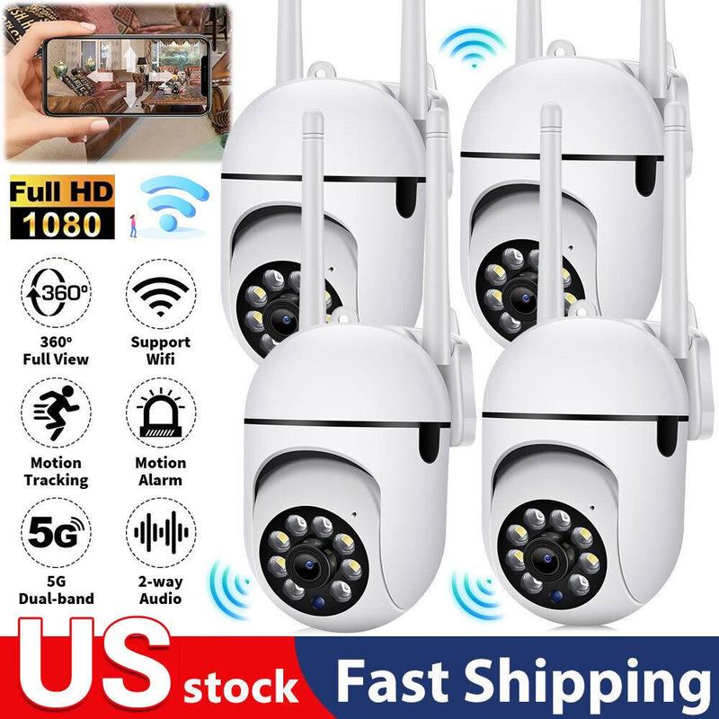 4PCS 1080P Wireless Security Cameras Outdoor,Battery Powered Home Security Camera Spotlight,WiFi,Waterproof,AI Motion Detection Card Automatic Cable Charging Cord Electronic Micro Monitor Picture Phone Plug Ptz Remote Sd Speaker Surveillance Chargeable