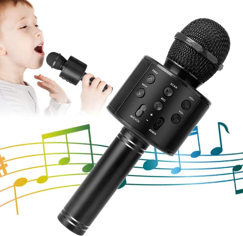 Wireless Bluetooth Karaoke Microphone toy 5-in-1 Portable Karaoke Mic Speaker Player Recorder with Adjustable Remix FM Radio Christmas Birthday Gift