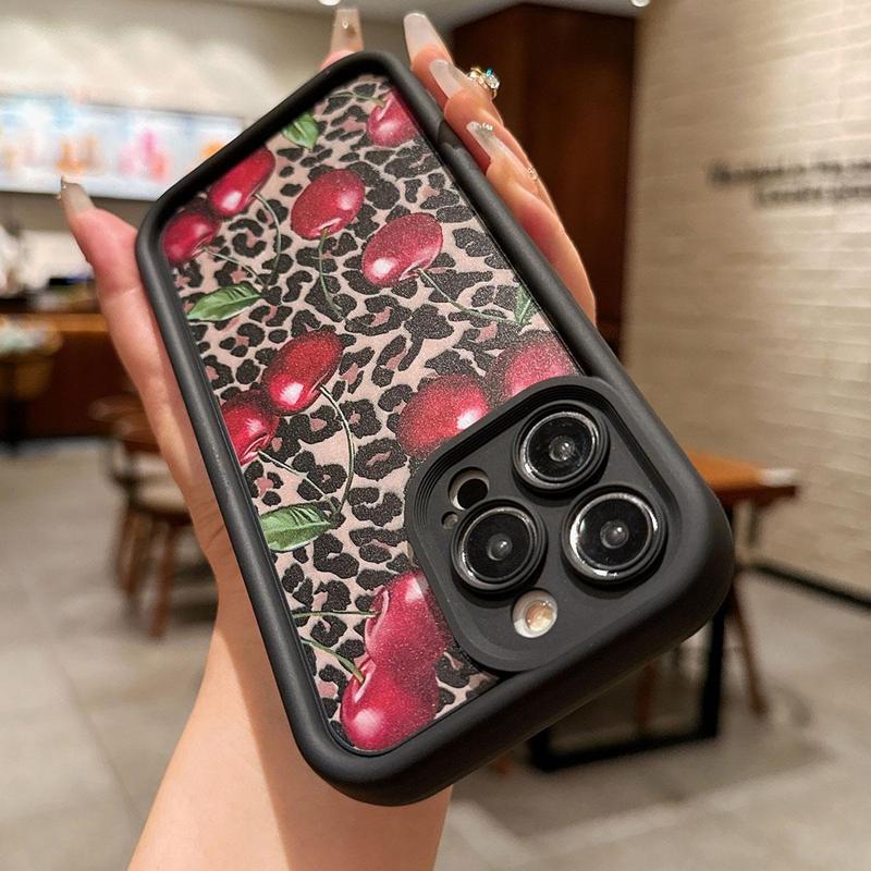 Cherry High Fashion Leopard Print Pattern Phone Case, Anti-fall Phone Protector Cover, Shockproof Phone Protective Case Compatible with iPhone 15 14 13 12 11 Series