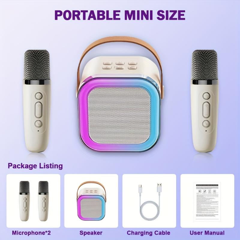 1pc Portable Karaoke Machine with Dual Microphones, 5.1 Surround Sound, USB Charging, 800mAh Rechargeable Battery, Wireless Connectivity, LED Lights, for Home Party Entertainment and Outdoor Use