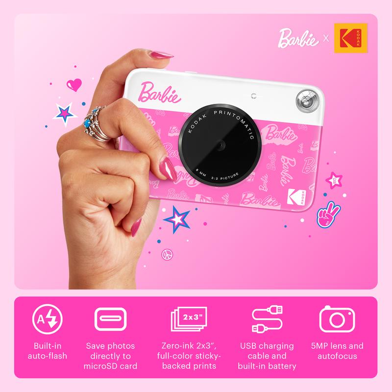 Barbie x Kodak Printomatic 2x3” Instant Print Camera, 5MP Portable Instant Camera - Signature Style camera  for Kids and Adults