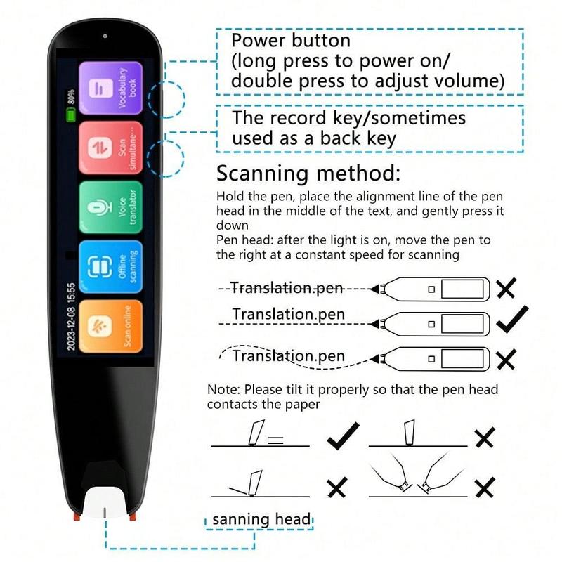 Christmas Gift,Smart 2.99 Inch Display Translation Pen for Fall, Multi-purpose Chargeable Translation Pen, Multifunctional Wireless Translation Device