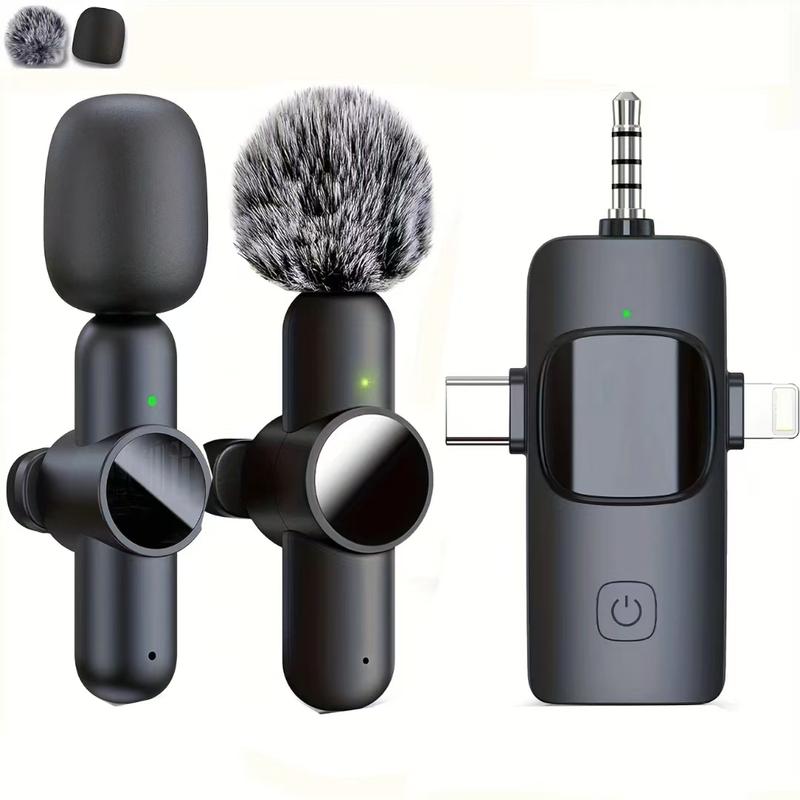 4 in 1 Wireless Microphone for iPhone, Camera, Android, iPad, USB C Microphone, 2.4G Ultra-Low Delay Cordless Smartphone