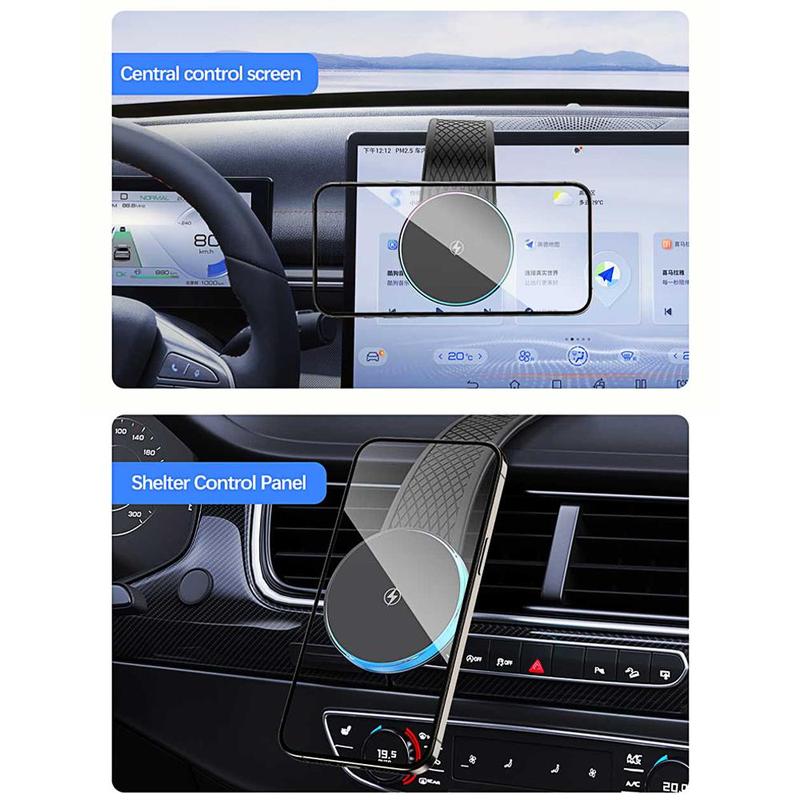 15W Car Folding Magnetic Wireless Charger, Car Phone Holder with Ambient Light, Suitable for Car, Home and Other Scenarios