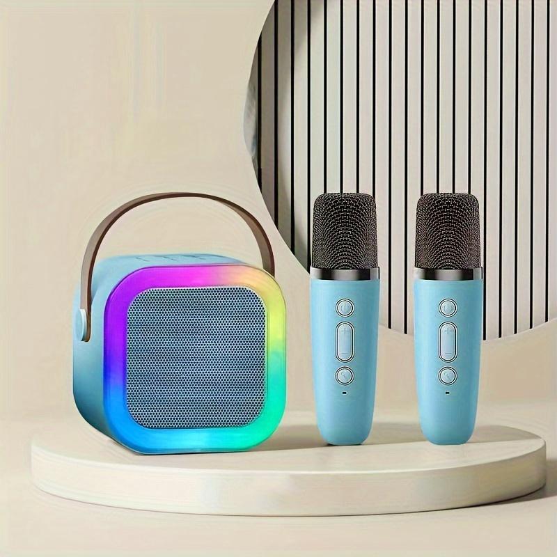 1pc Portable Karaoke Machine with Dual Microphones, 5.1 Surround Sound, USB Charging, 800mAh Rechargeable Battery, Wireless Connectivity, LED Lights, for Home Party Entertainment and Outdoor Use