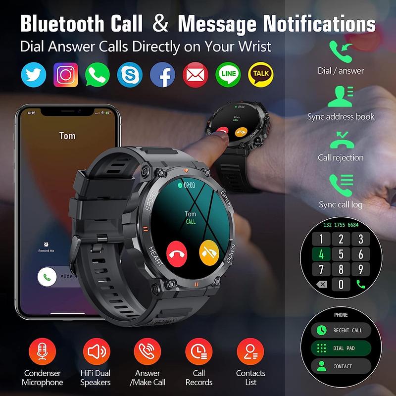 Men's Call Smart Watch, 1 Count BT Sports Fitness Tracker, Round Screen Smartwatch with Heart Monitor, IP67 Waterproof Sports Watch with Sleep Monitoring, Stocking Fillers Gift, Men's Tech Gadgets 2024