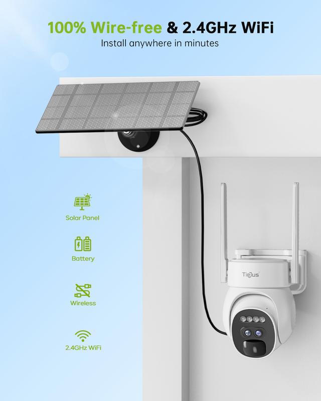 TIEJUS Security Cameras Wireless Outdoor, 2K Solar WiFi Cameras for Home Security Outside, Battery Powered Surveillance Camera,Cloud  Memory Card