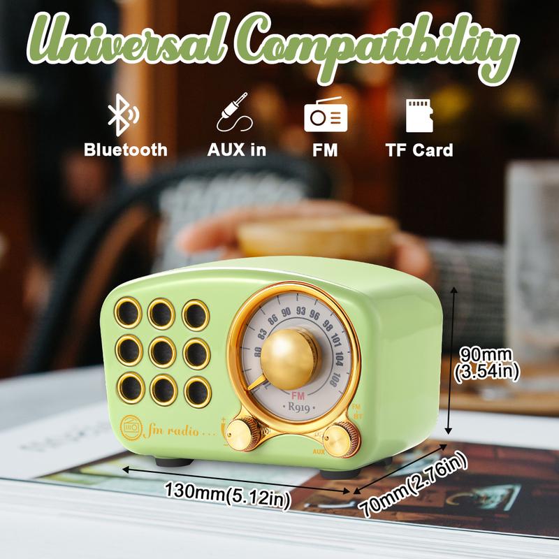 1100mAh Retro Bluetooth Speaker, Vintage FM Radio, Strong Bass Enhancement, Android ios Windows Bluetooth 5.0, TF Card & MP3 Audio Smartphone viral