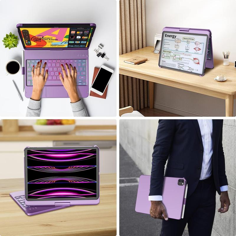 iPad Pro 11 inch Case with Keyboard, iPad Air 5 Air 4 10.9 inch Keyboard Case with Trackpad, Keyboard Case for iPad Air 5 Air 4 and iPad Pro 1-4 Gen, Backlit 10 Color & 360 Screen Rotation -Purple