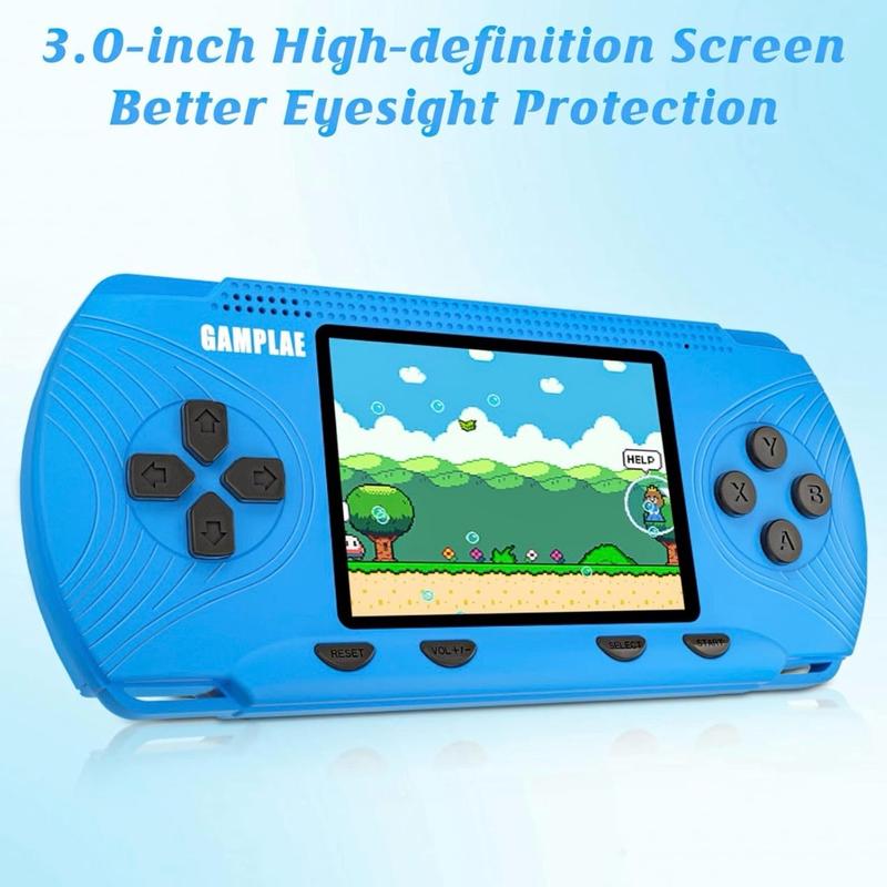 Handheld Games for Kids, Handheld Game Console Built-in 258 HD Classic Retro Games Rechargeable Battery, 3.0'' Large Screen, TV Output Retro Game Console Birthday Xmas Toy Gift for Boys Girls, (Blue) Cable Shell Protection