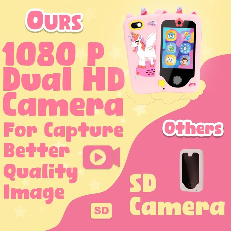 Kids Smart Phone for Girls - Built-in 32GB Faster Speed Play Phone | Long Lasting 850mAh Battery | 1080p Dual Camera Mini Phone | Unicorn Kids Cell Phone | Mini Kids Phone for Girls Ages 8-10