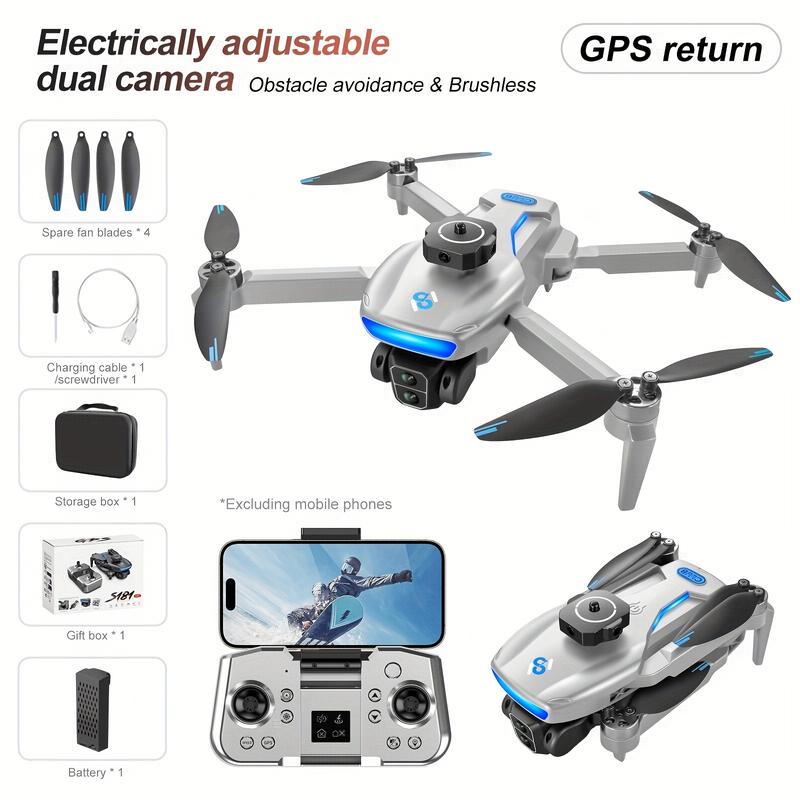 Dual Camera GPS Quadcopter S181 - Wi-Fi Enabled Remote Control Drone with Obstacle Avoidance, App Control, Fixed-Camera Mount, 720p Video, for Beginners, 14+ Age Group, USB Rechargeable Battery, GPS Return Home Function, 12-15 Min Flight Time, 1968.5inch