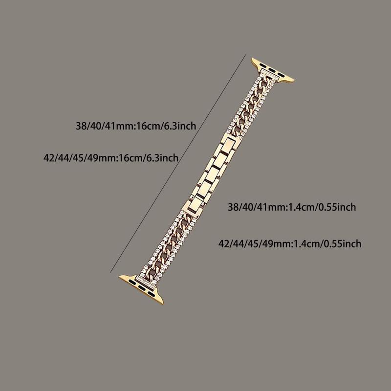 Rhinestone Decorated Watch Band With Double Row Fine Diamond Hollow, Fashionable Watch Band for Women & Men, Replacement Watch Band Compatible with Apple Watch Series 8 7 6 5 4 3 2 1 SE