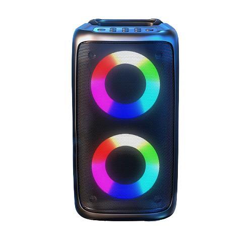 Wireless Bluetooth speaker with dual speakers and RGB lighting to enhance the atmosphere of the venue. Moderate size, portable and lightweight, supports microphone connection, and has FM radio function, suitable for family gatherings and outdoor use.