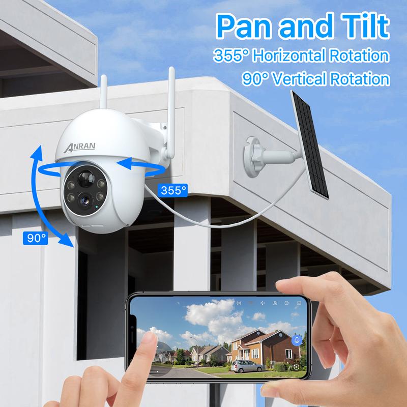 ANRAN 3MP Security Camera Wireless Outdoor,Solar Camera with 360° PTZ View,2.4G WiFi,Color Night Vision,PIR motion Detection,Memory Card Not included