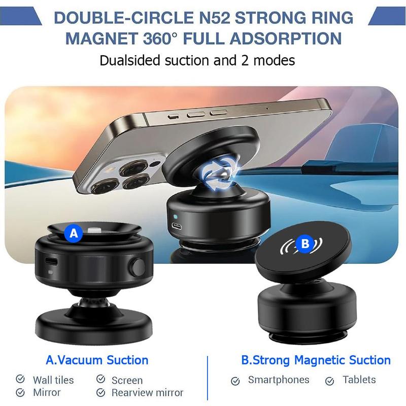 360° Rotatable 15W Fast Charging Magnetic Cell Phone Holder, Electric Vacuum Strong Suction Car Phone Mount for Magsafe iPhone & Android