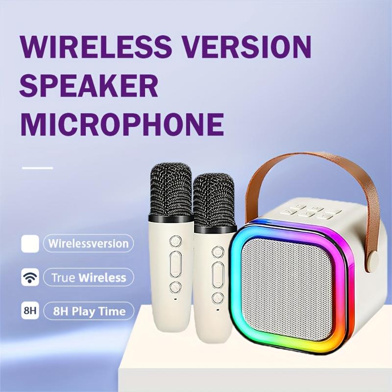 1pc Portable Karaoke Machine with Dual Microphones, 5.1 Surround Sound, USB Charging, 800mAh Rechargeable Battery, Wireless Connectivity, LED Lights, for Home Party Entertainment and Outdoor Use