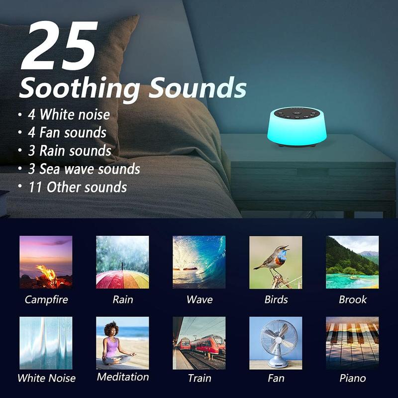 Sound Machines with 10 Colors Night Light 25 Soothing Sounds and Sleep White Noise Machine 32 Volume Levels 5 Timers Adjustable Brightness Memory Function for Adults Kids Baby