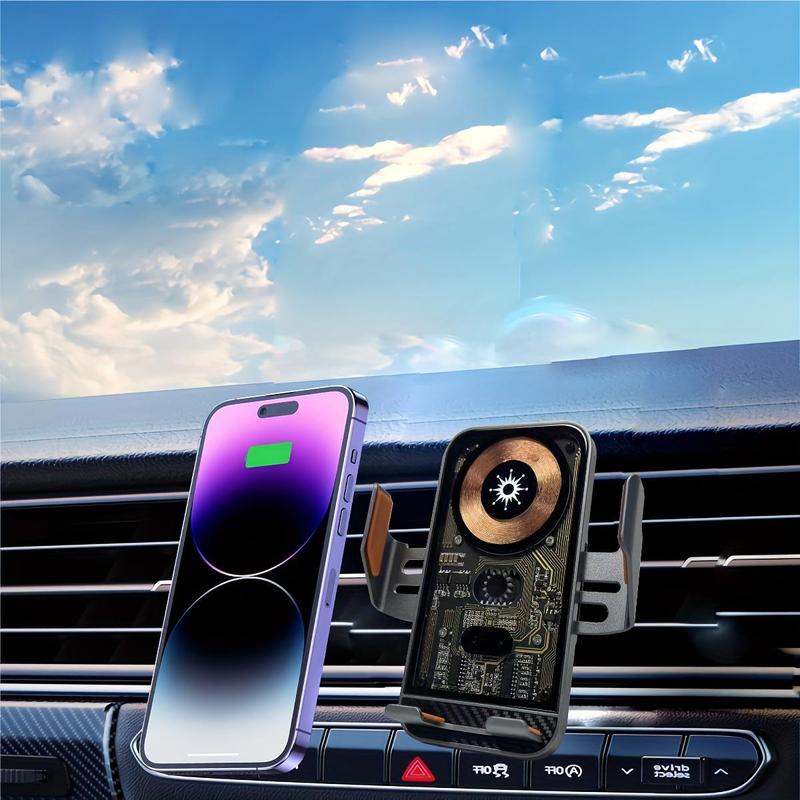 Fall Wireless Charging Car Phone Holder Summer Gift, 15W Fast Charging Auto Clip-on Car Phone Stand Mount, Durable Universal Car Cellphone Holder for iPhone & Samsung Smartphone, Phone Accessories, Summer Travel Supplies for Car