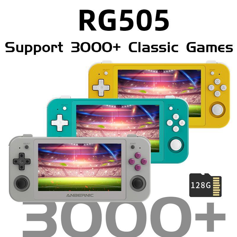 ANBERNIC RG505 Handheld Game Console, Android 12 System Game Console with 128G Card Pre-loaded 3000+ Games, Gyroscope Sensor & 4.95 Inch OLED Touch Screen, Stocking Fillers Gift