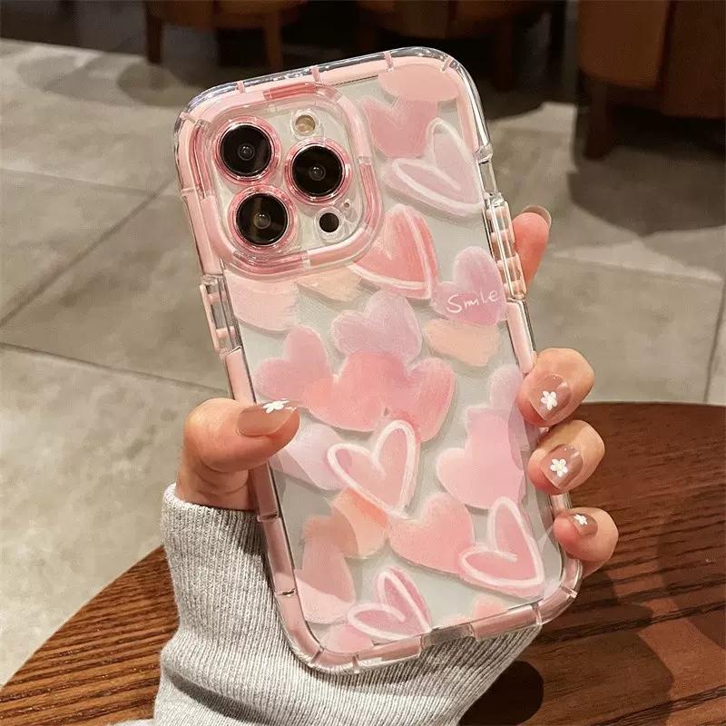 Spring Clear Heart Pattern Phone Case for Summer Gift, TPU Anti-fall Phone Cases, Phone Accessories for iPhone X 11 12 13 14 15 Pro Max, Ideal Gift for Birthday Girlfriend, Smartphone Accessories