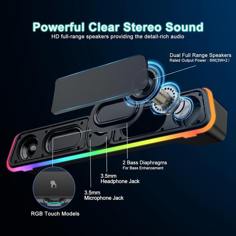 Computer Speakers - Wired USB   Computer Sound Bar with RGB & Volume Knob, HiFi Stereo Portable Gaming Sound Bar Speaker for Desktop Monitor, PC, Laptop, Tablets,  Air Pro