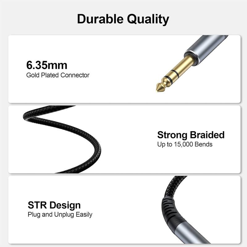 TRS Cable 1 4 10 FT, Quarter Inch Speaker Cables, 6.35mm Balanced 1 4 Cable Instrument TRS 1 4 Stereo Audio Cord Support Electric Guitar Bass Keyboard Amp Mixer Amplifier