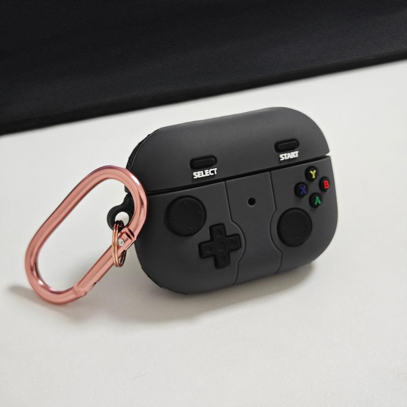 Game Console Design Earphone Case with Carabiner, Soft Silicone Earphone Protective Cover, Earphone Accessories Compatible with AirPods