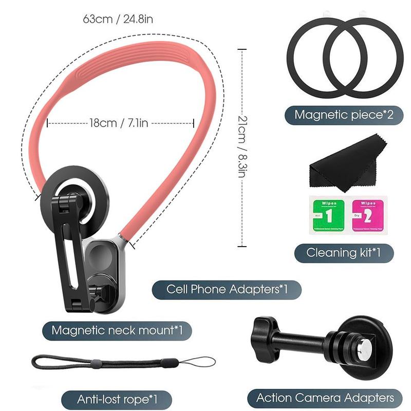 Magnetic Neck Phone Holder, POV Vlog Recording Necklace Lanyard Selfie Hand Free Neck Phone Stand Mount, Phone Neck Mount for Summer, Neck Hanging Phone Stand for iPhone GoPro and Smartphone, Phone Accessories for Men & Women