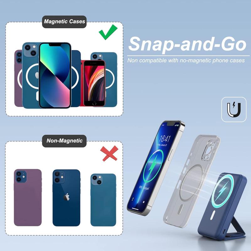 Gaweger 10000mAh Foldable Wireless Portable Charger with multi USB Charging Cable LED Display Magnetic Power Bank, Mag-Safe Battery Pack 22.5W PD Fast Charging for iPhone 15 14 13 12 Pro Pro Max Plus Mini digital display