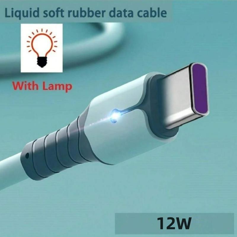 3-in-1 12W Liquid Lighting Mobile Phone Charger Cable Data Transmission Cable, Fast Charge Cable with USB Port A, Compatible with iPhone Android Smartphone Tablet