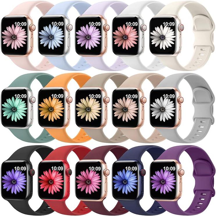 15 Pack Soft Silicone Bands Compatible with Apple Watch Band 40mm 41mm 38mm 45mm 44mm 42mm for Women Men,Waterproof Sport iWatch bands Replacement Strap Wristbands for iWatch SE Series 9 8 7 6 5 4 3 2