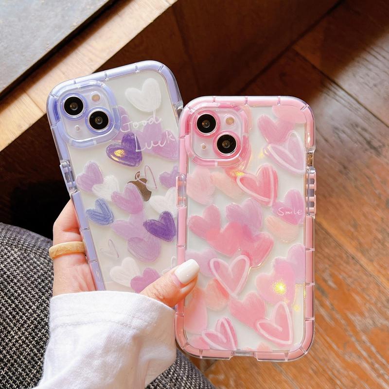 Spring Clear Heart Pattern Phone Case for Summer Gift, TPU Anti-fall Phone Cases, Phone Accessories for iPhone X 11 12 13 14 15 Pro Max, Ideal Gift for Birthday Girlfriend, Smartphone Accessories