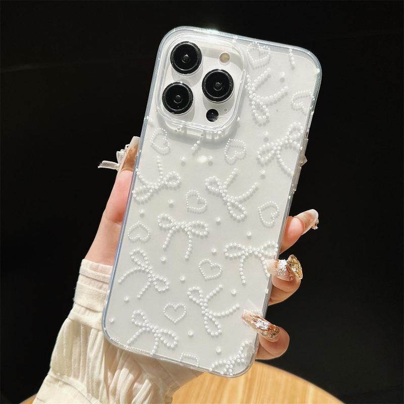 Bowknot & Heart Pattern Phone Case, Anti-drop Durable Protective Cover, Fashion Mobile Phone Accessories Compatible with iPhone Series