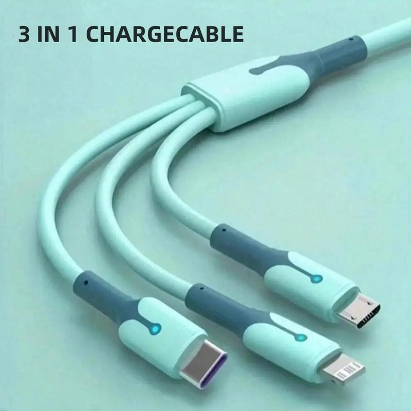 3-in-1 12W Liquid Lighting Mobile Phone Charger Cable Data Transmission Cable, Fast Charge Cable with USB Port A, Compatible with iPhone Android Smartphone Tablet