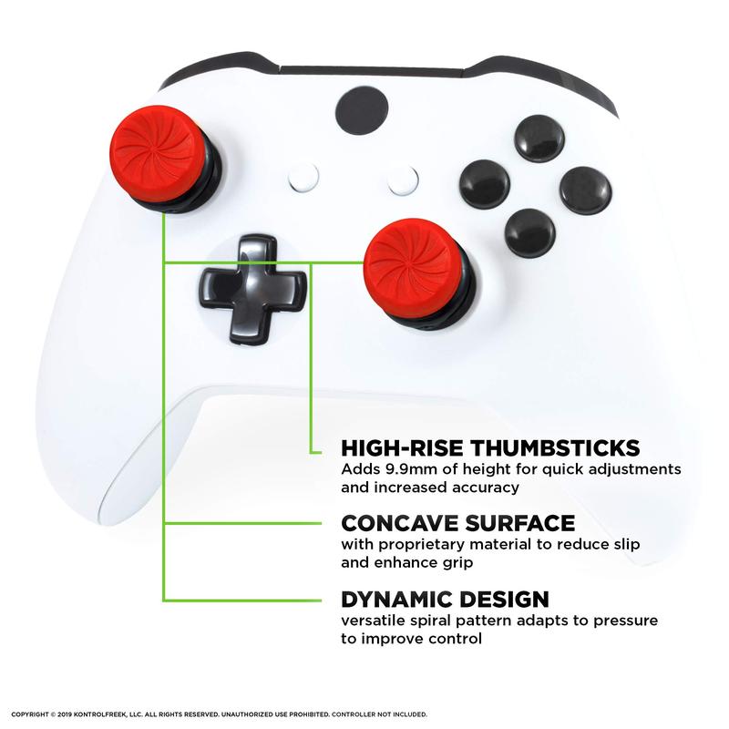 Thumbsticks Inferno for PS4 PS5 Xbox One and Xbox Series X Controller | Performance Thumbsticks | 2 High-Rise Concave | Red