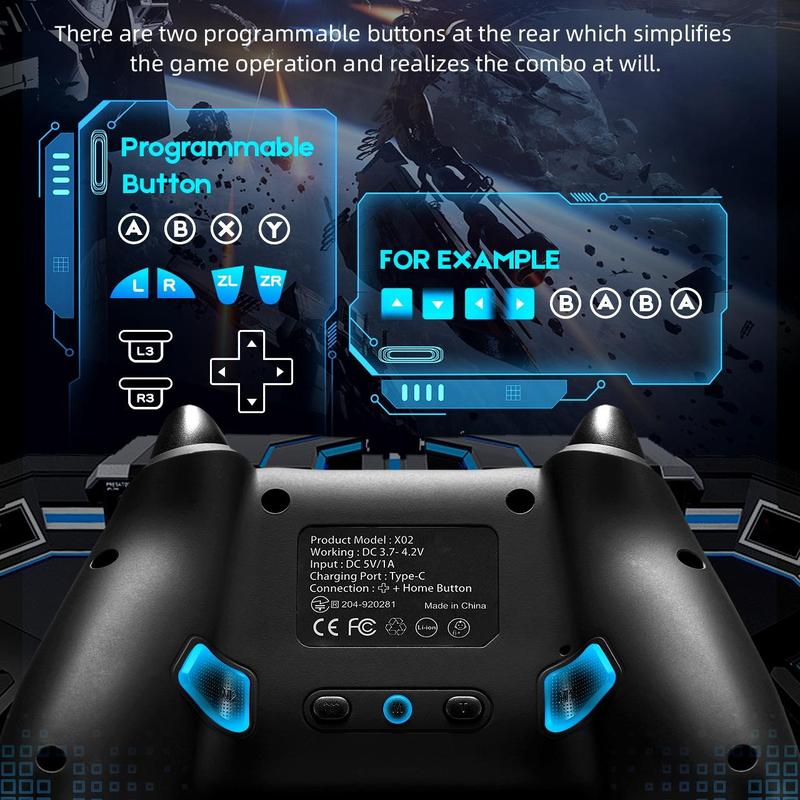 Wireless Game Controller, RGB Adjustable LED Wireless Remote Gamepad with Unique Crack, Motion Control Gamepad for Switch Switch Lite Switch OLED