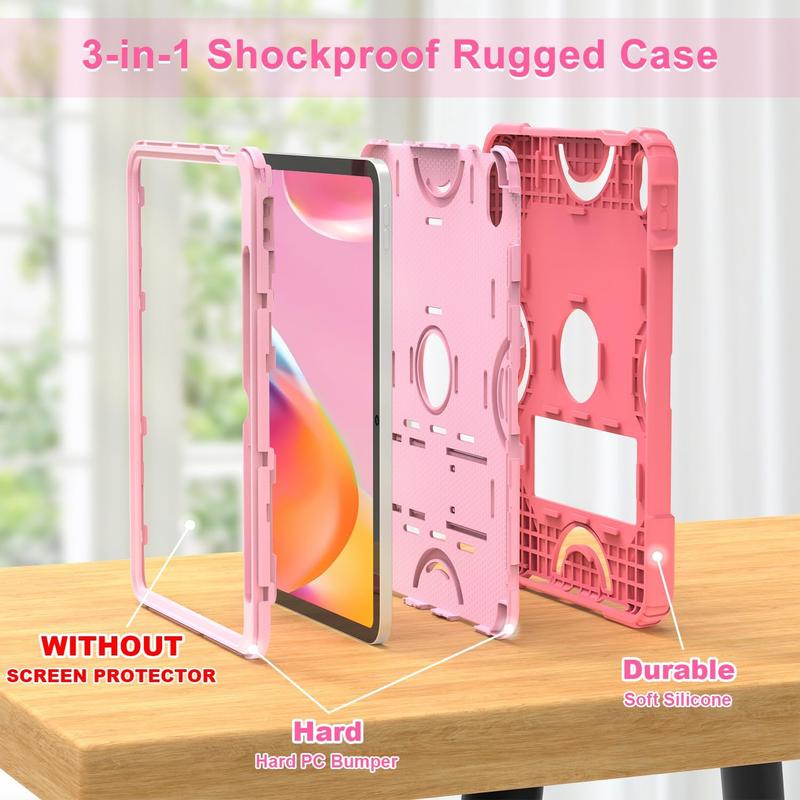 for iPad 10th Generation Case 10.9 inch , iPad 10th Case with Pencil Holder Heavy Duty Shockproof Rugged Protective Cover with Kickstand for   Rose Pink.Christmas Gifts Birthday