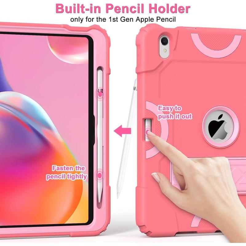 for iPad 10th Generation Case 10.9 inch , iPad 10th Case with Pencil Holder Heavy Duty Shockproof Rugged Protective Cover with Kickstand for   Rose Pink.Christmas Gifts Birthday