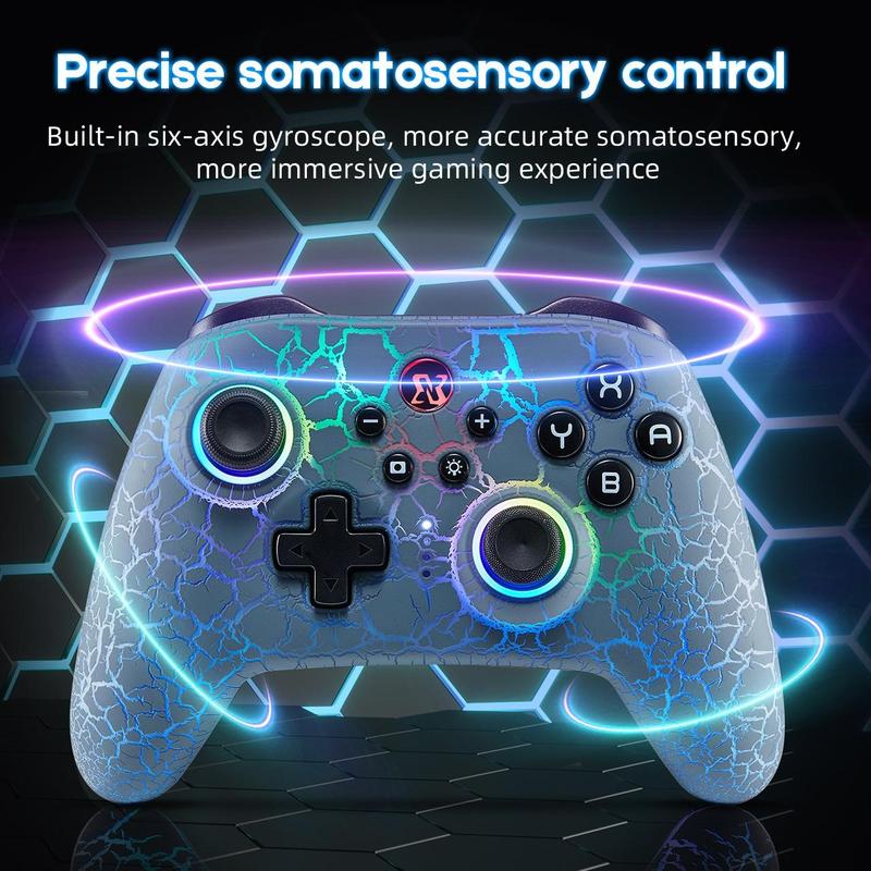 Wireless Game Controller, RGB Adjustable LED Wireless Remote Gamepad with Unique Crack, Motion Control Gamepad for Switch Switch Lite Switch OLED