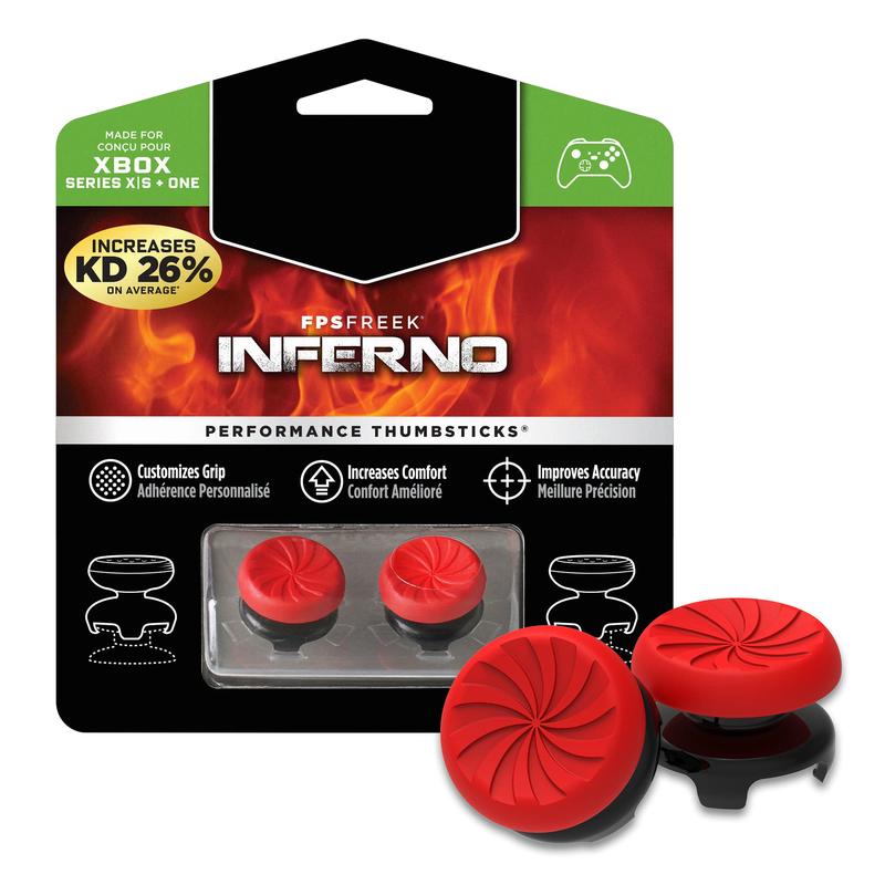 Thumbsticks Inferno for PS4 PS5 Xbox One and Xbox Series X Controller | Performance Thumbsticks | 2 High-Rise Concave | Red