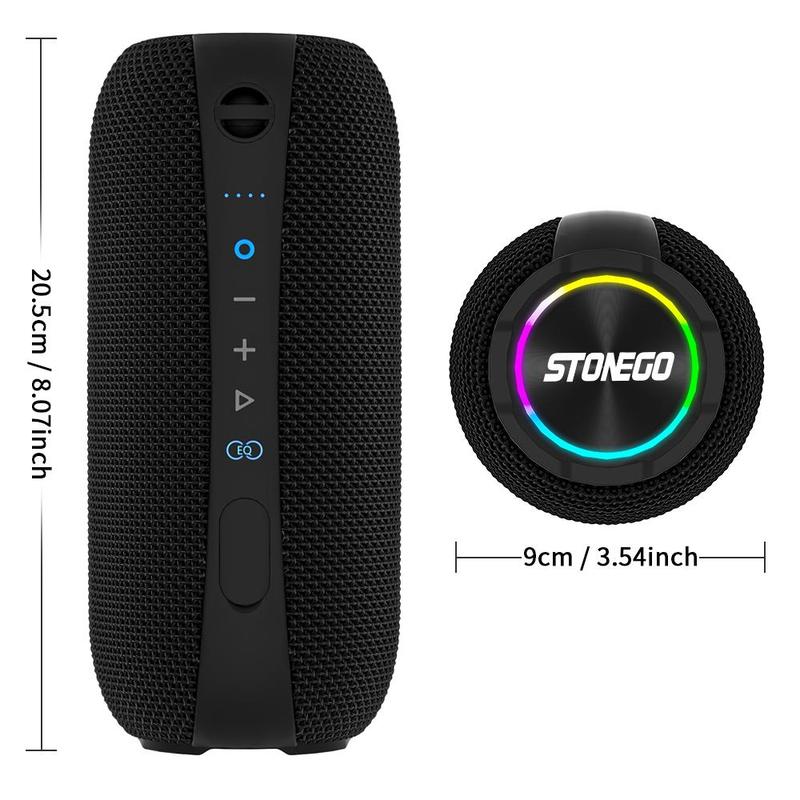 STONEGO Wireless Speaker, IPX7 Waterproof Speaker with RGB LED Light, Portable Bluetooth-compatible Speaker for Travel, Camping, Party, Outdoor