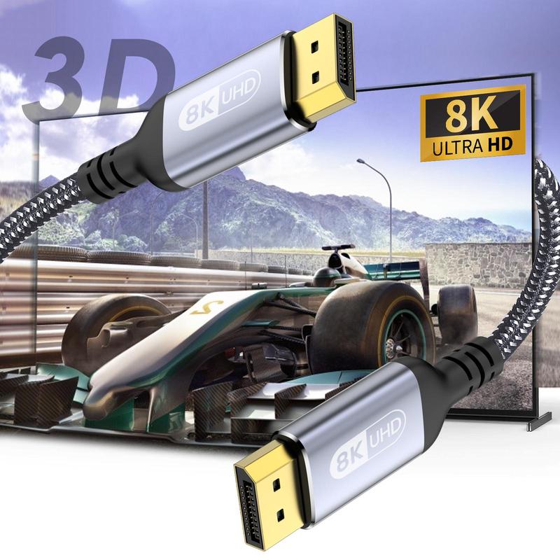 1M 2M 3M Display Port Cable, 1 Count 8K DP 1.4 Cable 8K@60Hz 4K@144Hz Braided High Speed Display Port Cable Compatible with TV Monitor Laptop, Summer Supplies