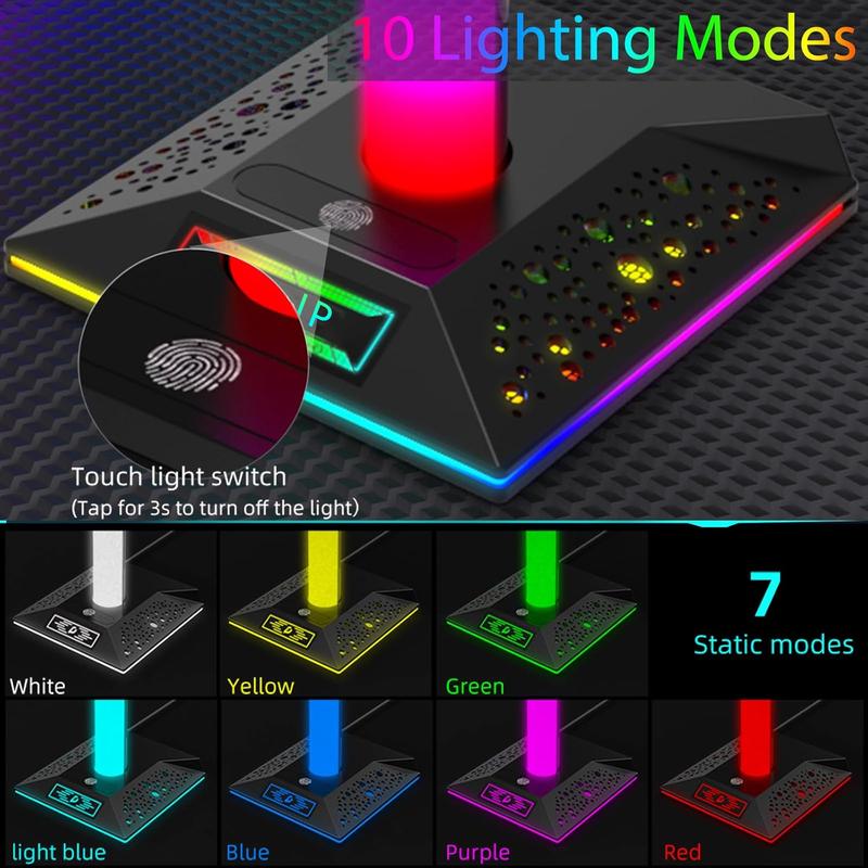 RGB Gaming   Stand with 2 USB Ports 10 Color Mode for Gamers PC Gaming Desktop Earphone Accessories Plug  xbox pearl ps5  pearl ps5  playstation 5 ps5 playstation 5 xboxx Plug    headset stand holder controller