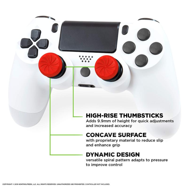 Controller freek grip, FPS Freek Inferno for Playstation 4 (PS4) and Playstation 4 (PS5) Controller | Performance Thumbsticks | 2 High-Rise Concave | Red controller accessories to improve aim Console