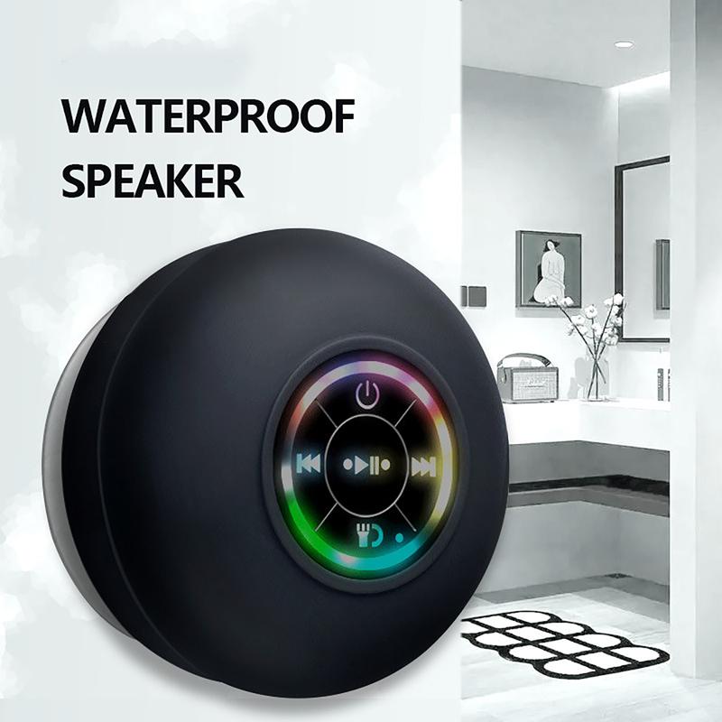 Mini Bluetooth shower speaker with variable LED lights, iPX4 waterproof, hands-free speaker, wireless stereo rechargeable, suitable for beaches, showers, and homes, a must-have for families