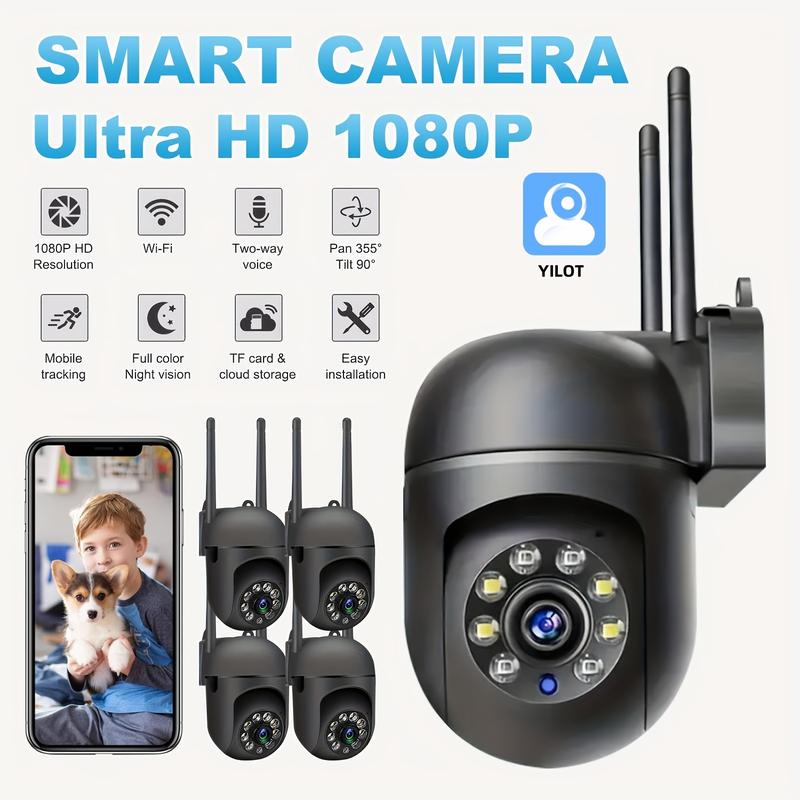 [With 64G Card]4Pcs-HD 1080P WIFI Surveillance Camera, Indoor And Outdoor Long Range HD Night Vision Camera, 355 Degree Intercom Home Security Camera, 2.4G Home Security System, AI Mobile Detection, Two-Way Audio, Color Night Vision, Home Surveillance Sec