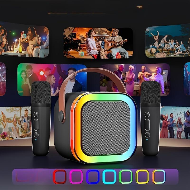 Multifunctional Karaoke Machine, Mini Karaoke Machine with Wireless Microphone, Portable Bluetooth-compatible Speaker with Voice Changing Effect & LED Lights